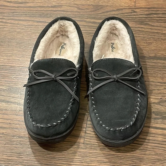 My Slippers Men’s Moccasin Hard sole Grey Slippers 9 leather upper faux fur main image 11